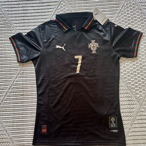 Puma Black Portugal Football Jersey with Gold Number Cristiano Ronaldo